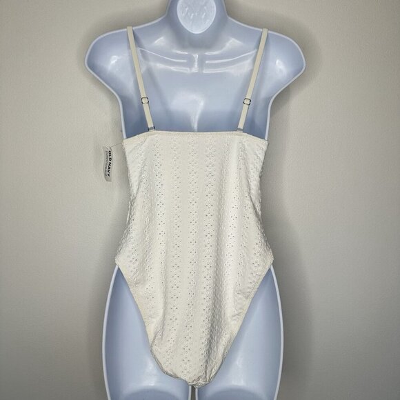 Old Navy One Piece Swimsuit Size S White Eyelet Embroidered Ruffle - Picture 2 of 5
